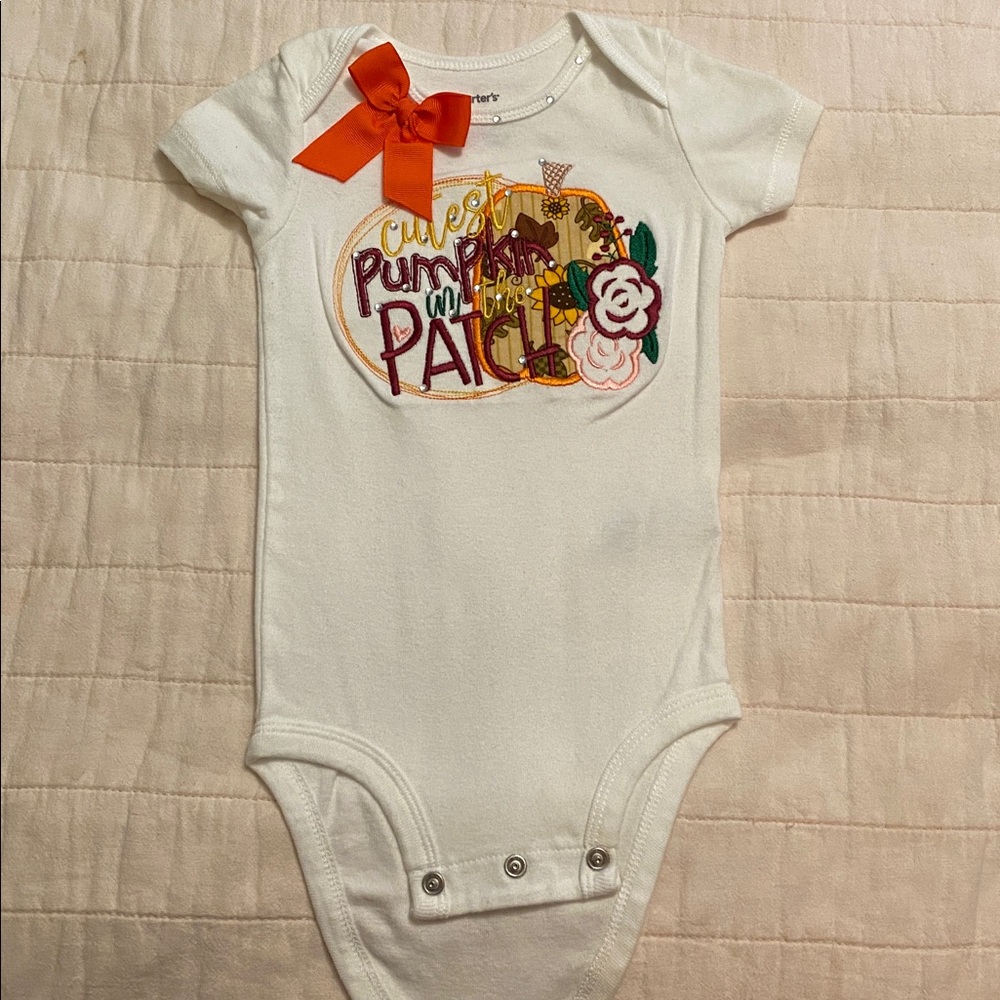 Cute Pumpkin Patch Baby Onesie with Orange Bow